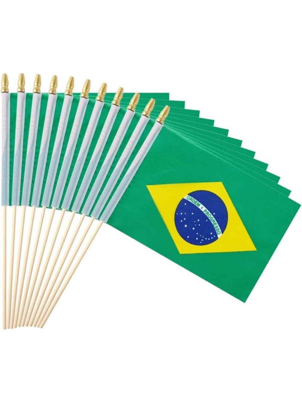 25-Pack Mini Brazil Flags on Stick | Handheld 5x8 Inch Brazilian Decorations